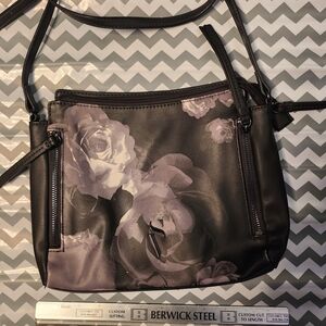 Vera Wang Black and Gray Floral Crossbody Bag